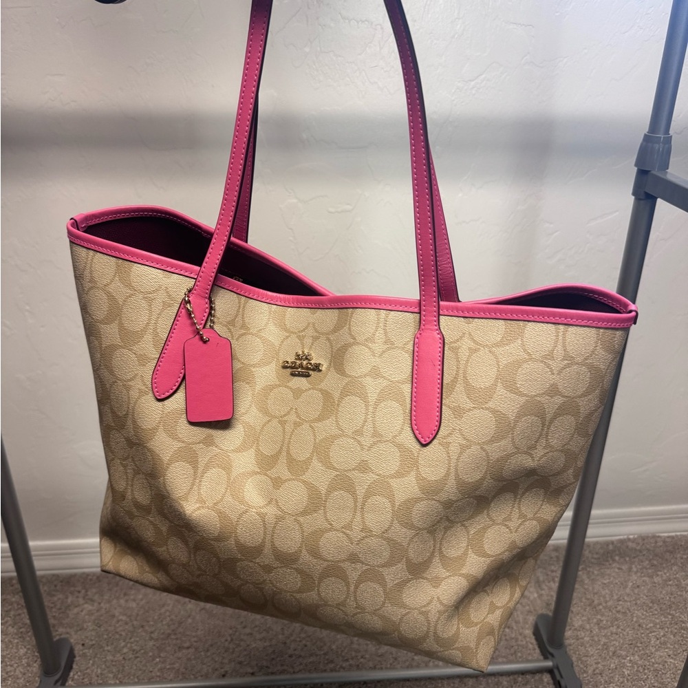 Coach Beige and Pink Signature Tote